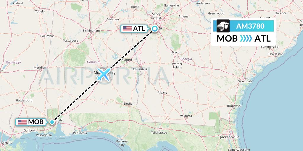 AM3780 Aeromexico Flight Map: Mobile to Atlanta