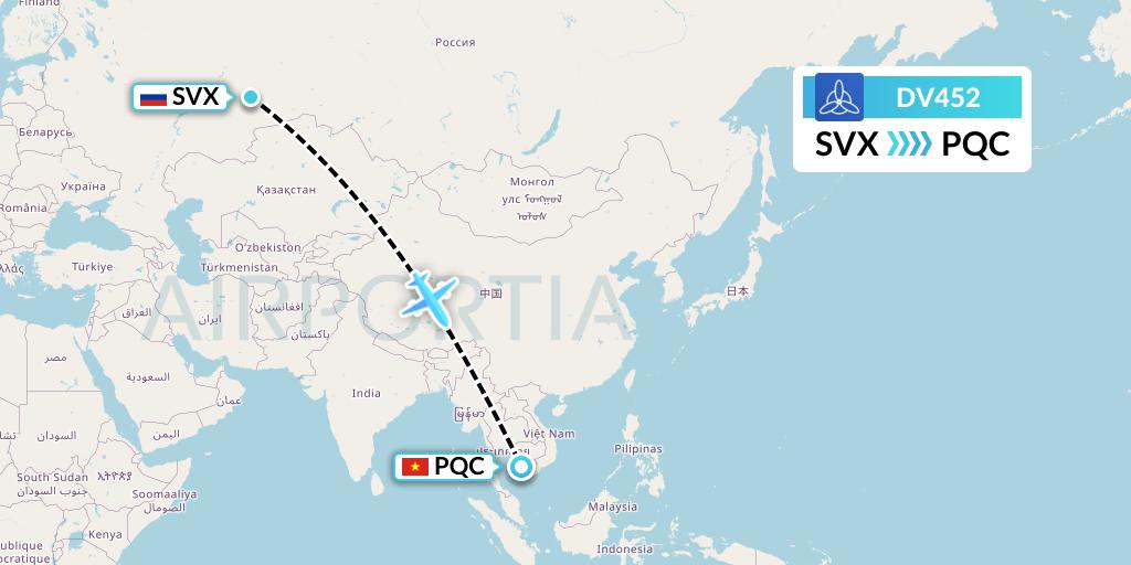 DV452 SCAT Flight Map: Yekaterinburg to Phu Quoc