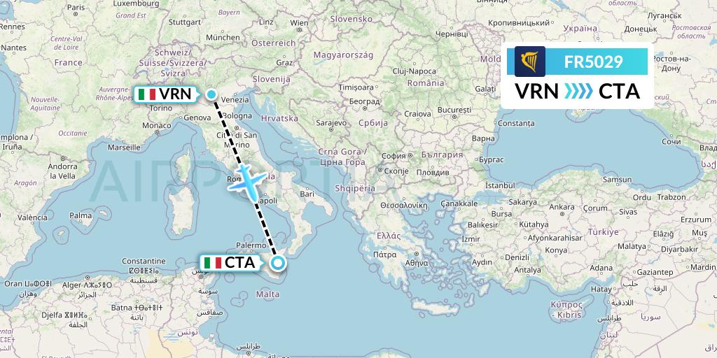 FR5029 Ryanair Flight Map: Verona to Catania