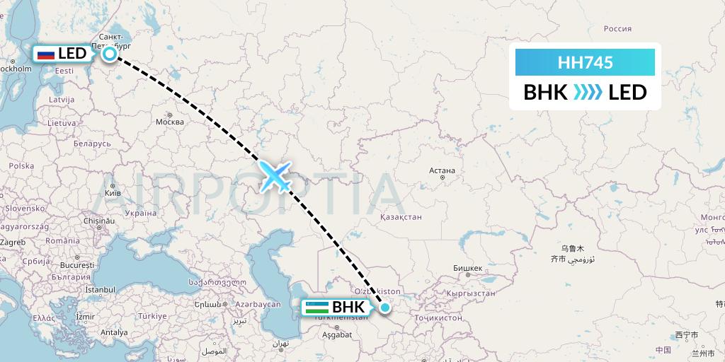 HH745 Qanot Sharq Flight Map: Bukhara to St. Petersburg