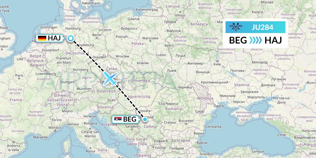 JU284 AirSERBIA Flight Map: Belgrade to Hannover