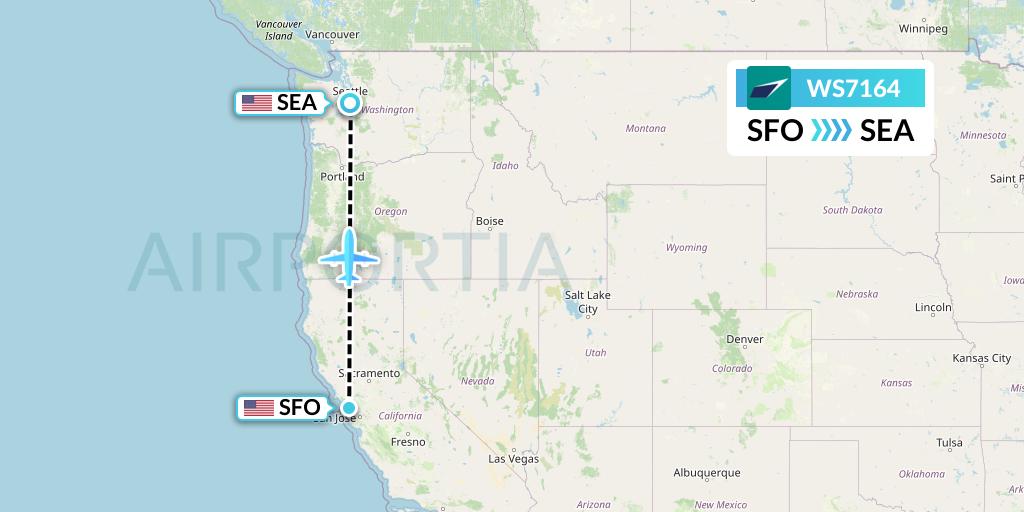 WS7164 WestJet Flight Map: San Francisco to Seattle