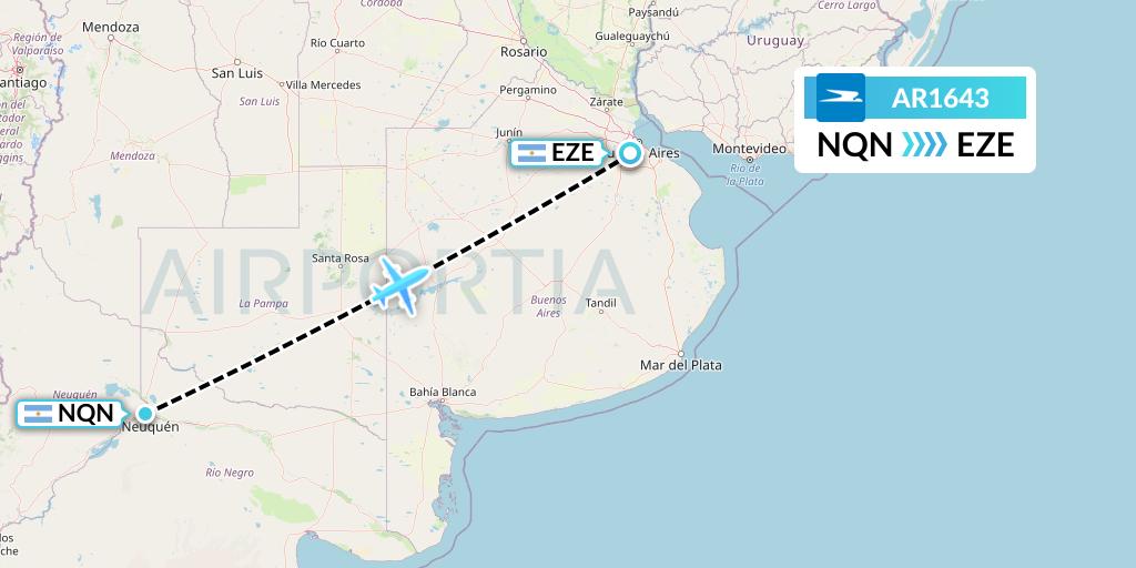 AR1643 Aerolineas Argentinas Flight Map: Neuquen to Buenos Aires