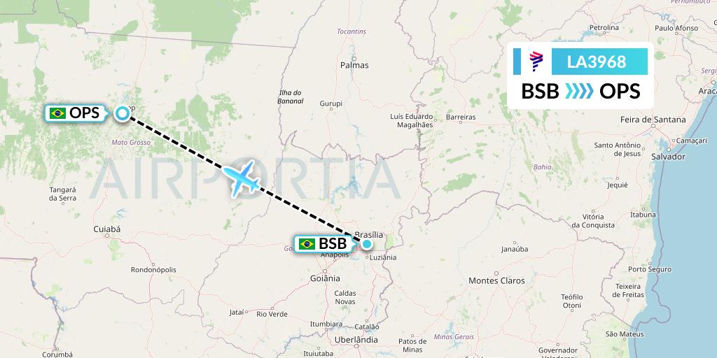 LA3968 LAN Airlines Flight Map: Brasilia to Sinop