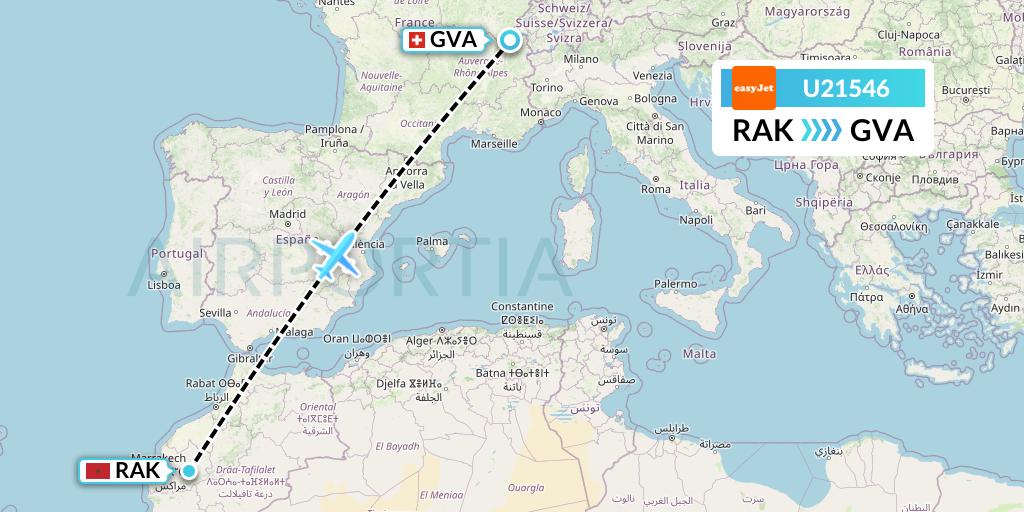 U21546 EasyJet Flight Map: Marrakesh to Geneva