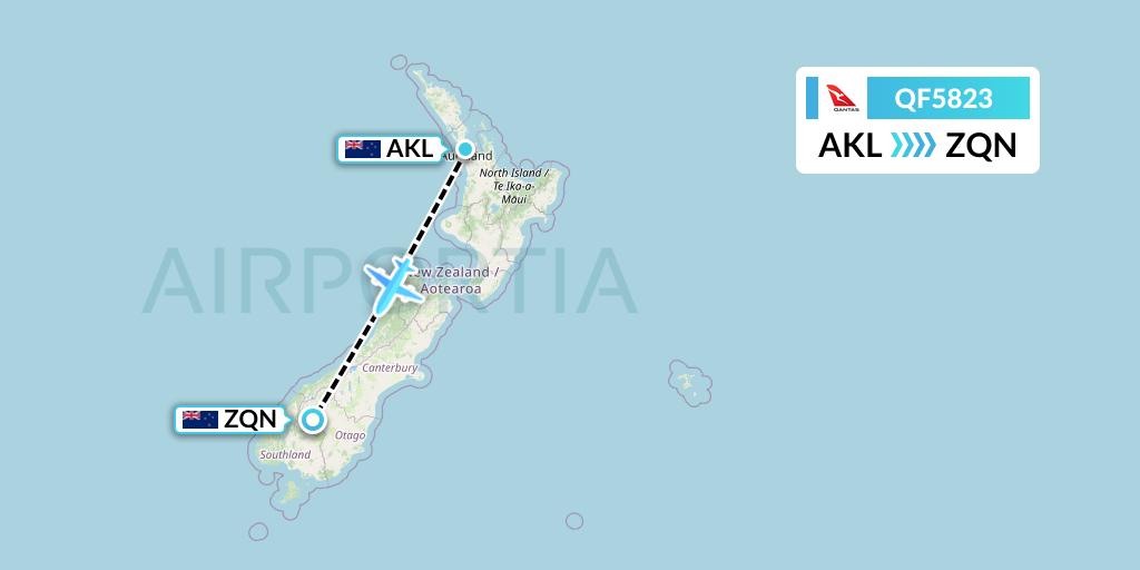 QF5823 Qantas Flight Map: Auckland to Queenstown