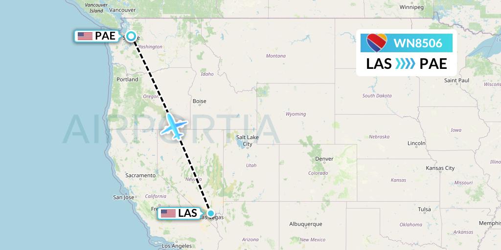 WN8506 Southwest Airlines Flight Map: Las Vegas to Everett