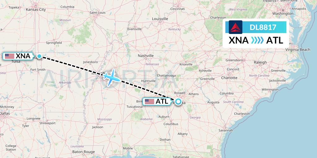 DL8817 Delta Air Lines Flight Map: Bentonville to Atlanta