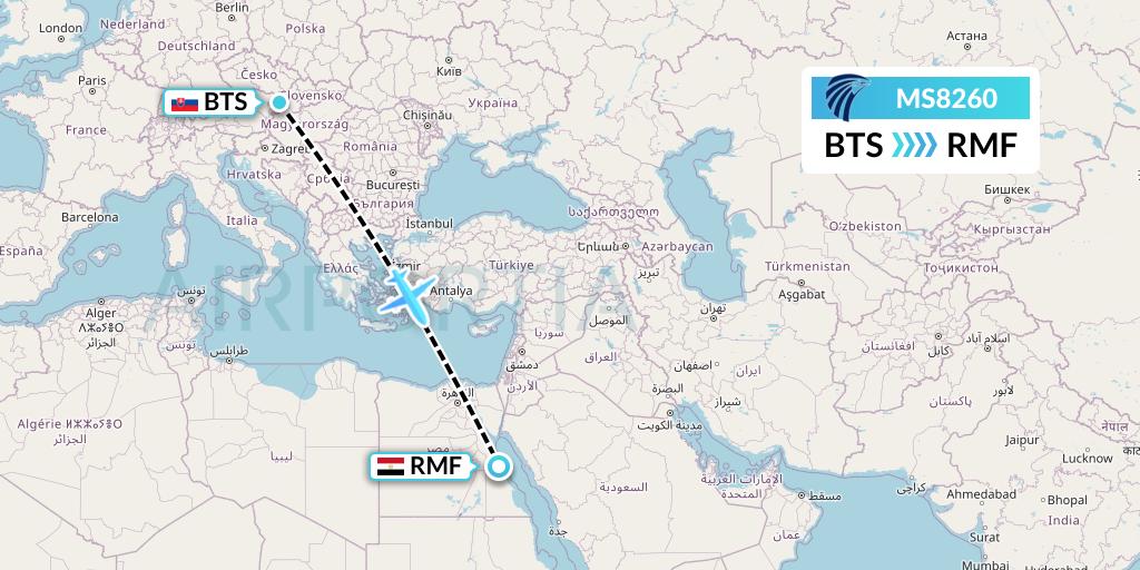 MS8260 EgyptAir Flight Map: Bratislava to Marsa Alam