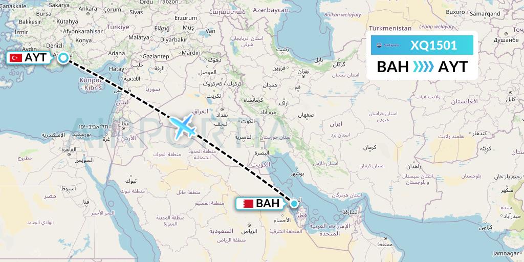 XQ1501 SunExpress Flight Map: Bahrain to Antalya