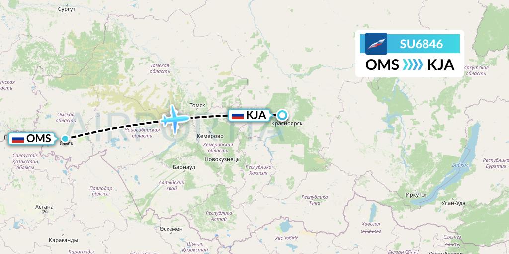 SU6846 Aeroflot Flight Map: Omsk to Krasnoyarsk