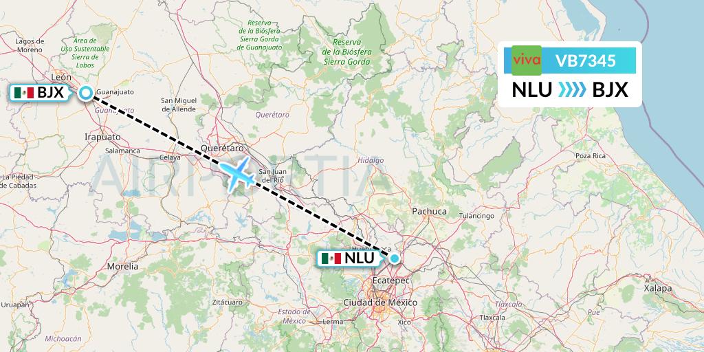 VB7345 VivaAerobus Flight Map: Reyes Acozac to Silao