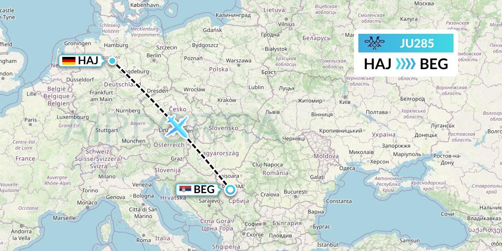 JU285 AirSERBIA Flight Map: Hannover to Belgrade