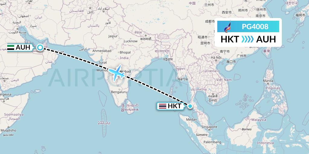 PG4008 Bangkok Airways Flight Map: Phuket to Abu Dhabi
