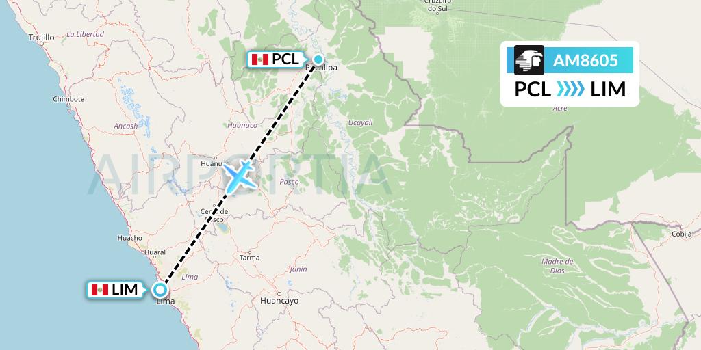 AM8605 Aeromexico Flight Map: Pucallpa to Lima