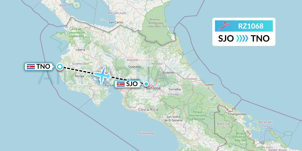 RZ1068 Sansa Airlines Flight Map: San Jose to Santa Cruz