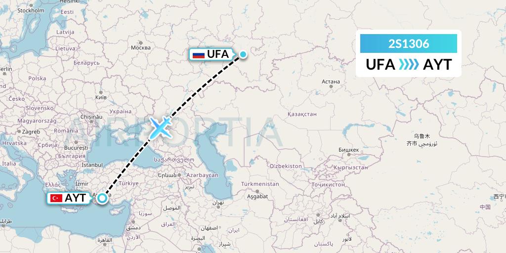 2S1306 Star Equatorial AL Flight Map: Ufa to Antalya