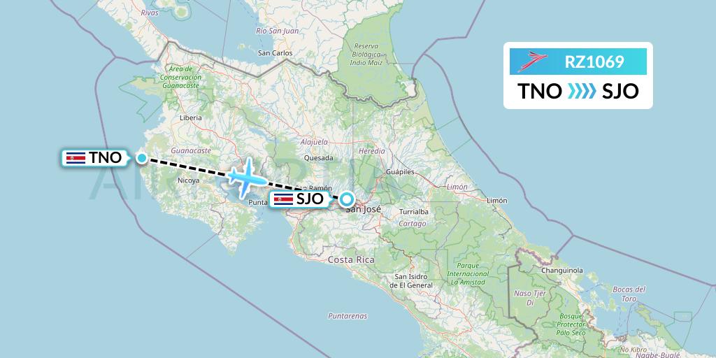 RZ1069 Sansa Airlines Flight Map: Santa Cruz to San Jose