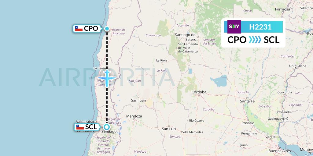 H2231 Sky Airline Flight Map: Copiapo to Santiago