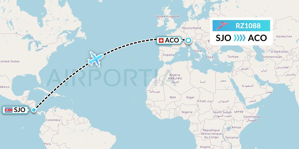 RZ1088 Sansa Airlines Flight Map: San Jose to Ascona