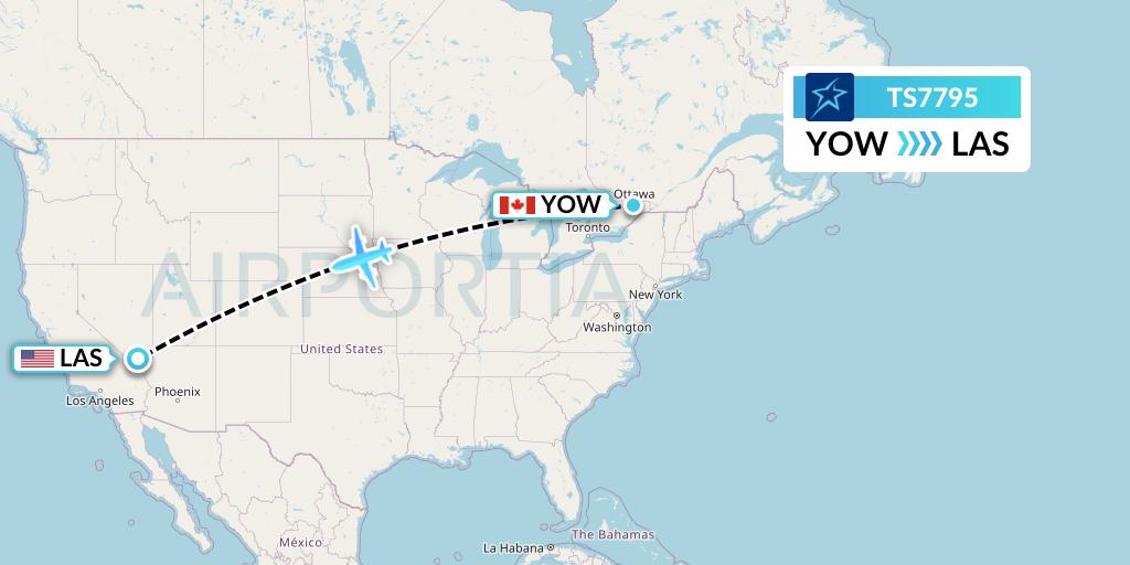 TS7795 Air Transat Flight Map: Ottawa to Las Vegas