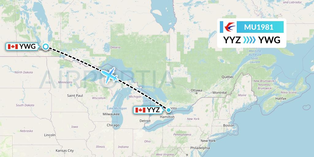 MU1981 China Eastern Airlines Flight Map: Toronto to Winnipeg