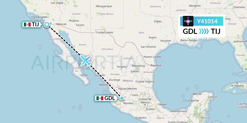 Y41014 Volaris Flight Map: Guadalajara to Tijuana