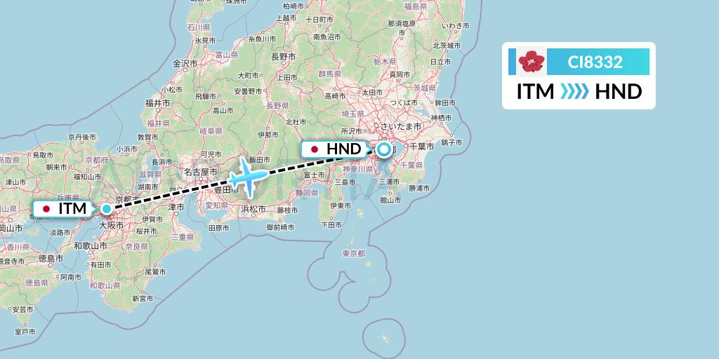 CI8332 China Airlines Flight Map: Osaka to Tokyo