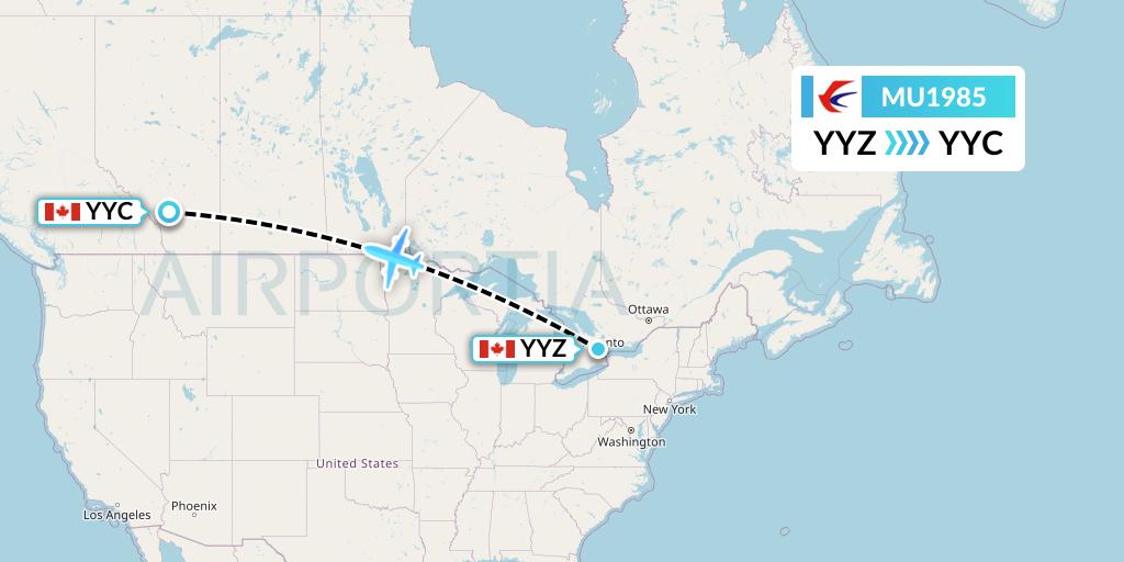 MU1985 China Eastern Airlines Flight Map: Toronto to Calgary