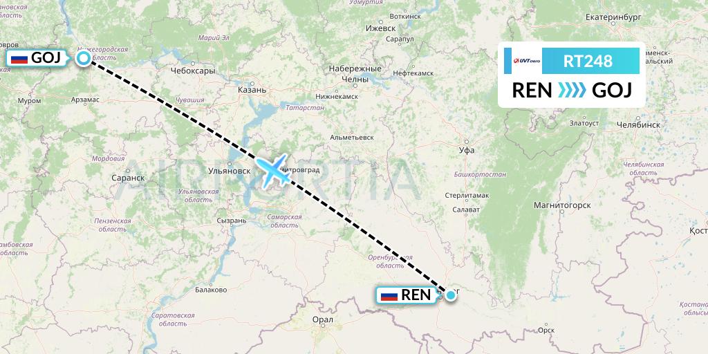 RT248 UVT aero Flight Map: Orenburg to Nizhny Novgorod