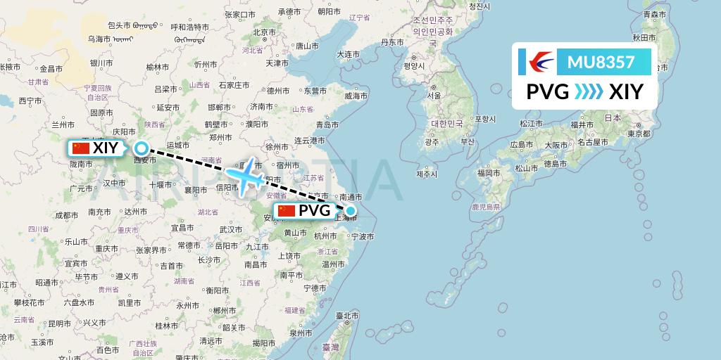 MU8357 China Eastern Airlines Flight Map: Shanghai to Xi'an