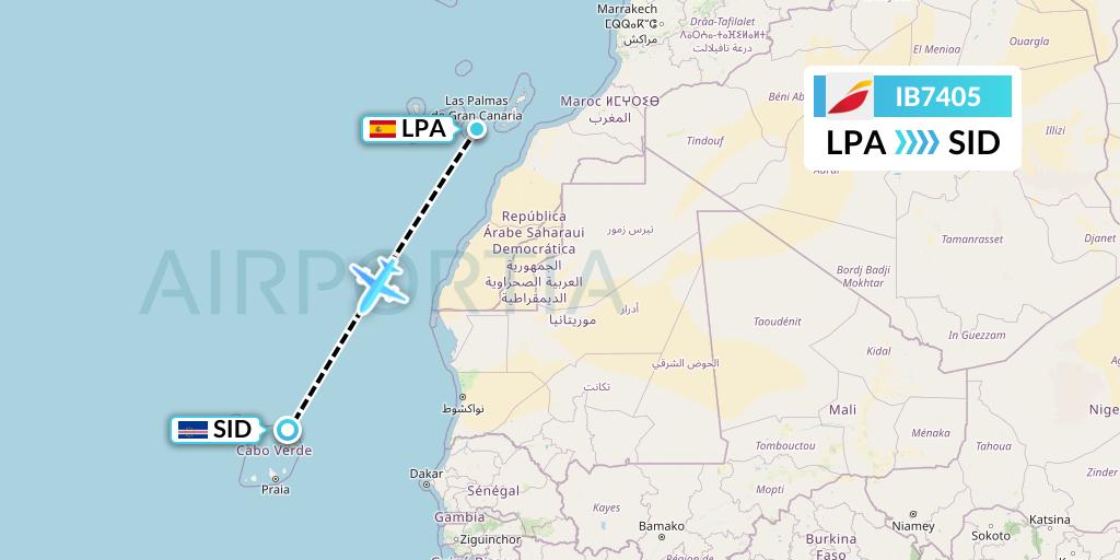 IB7405 Iberia Flight Map: Las Palmas to Espargos