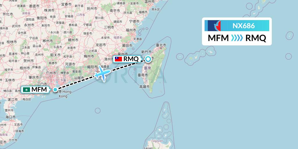 NX686 Air Macau Flight Map: Macau to Taichung