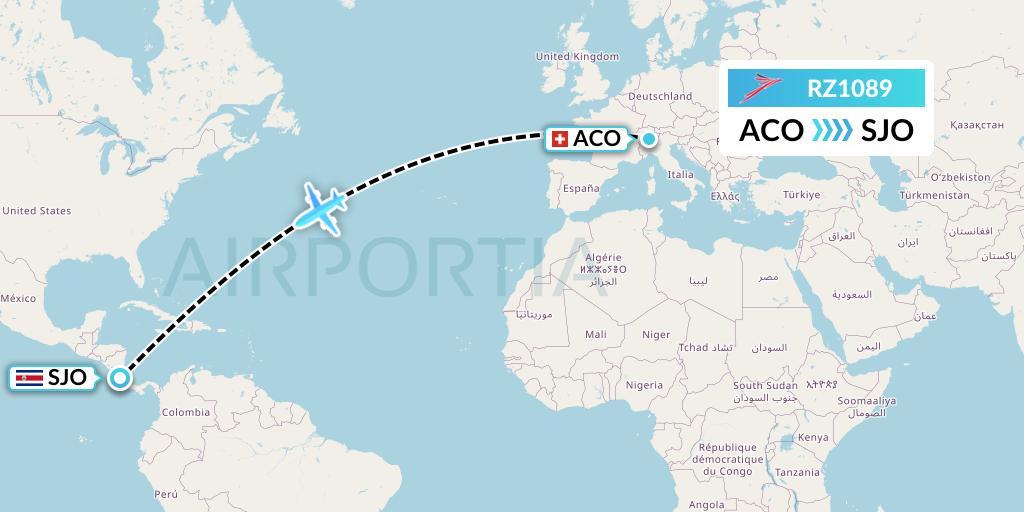 RZ1089 Sansa Airlines Flight Map: Ascona to San Jose