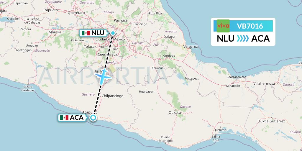 VB7016 VivaAerobus Flight Map: Reyes Acozac to Acapulco