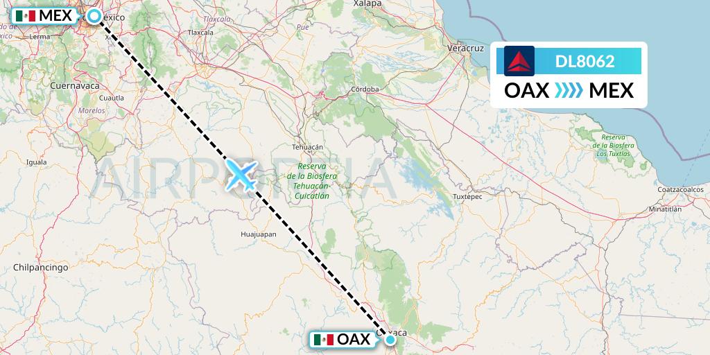 DL8062 Delta Air Lines Flight Map: Oaxaca to Mexico City