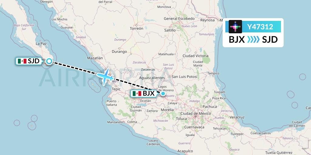 Y47312 Volaris Flight Map: Silao to San Jose del Cabo