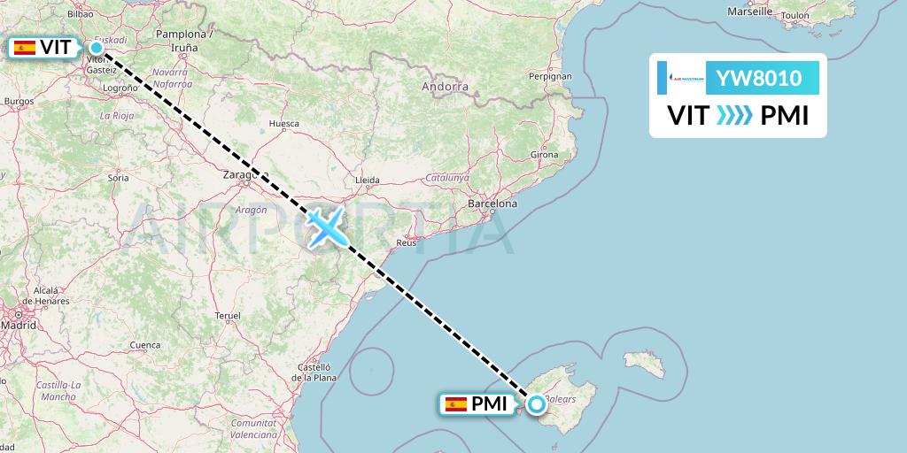 YW8010 Air Nostrum Flight Map: Vitoria to Palma de Mallorca