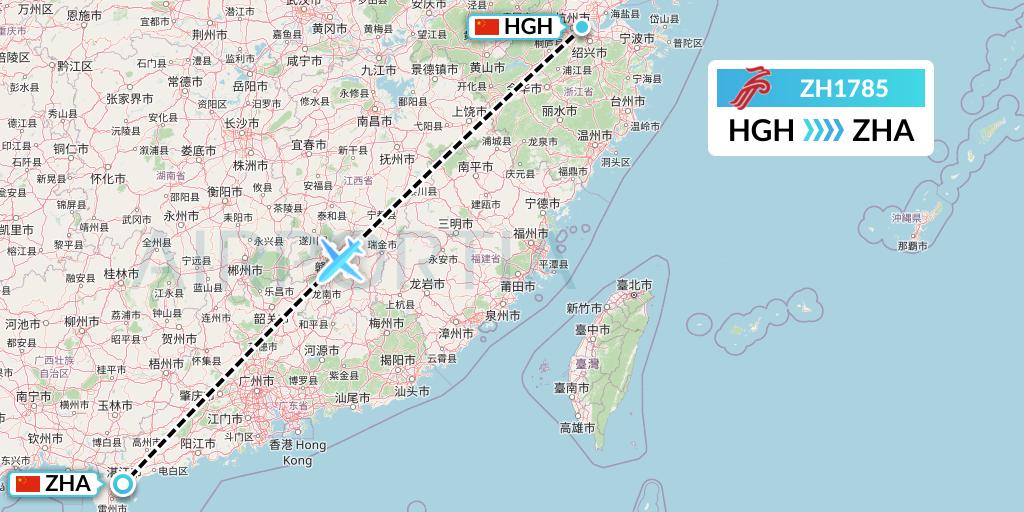 ZH1785 Shenzhen Airlines Flight Map: Hangzhou to Zhanjiang