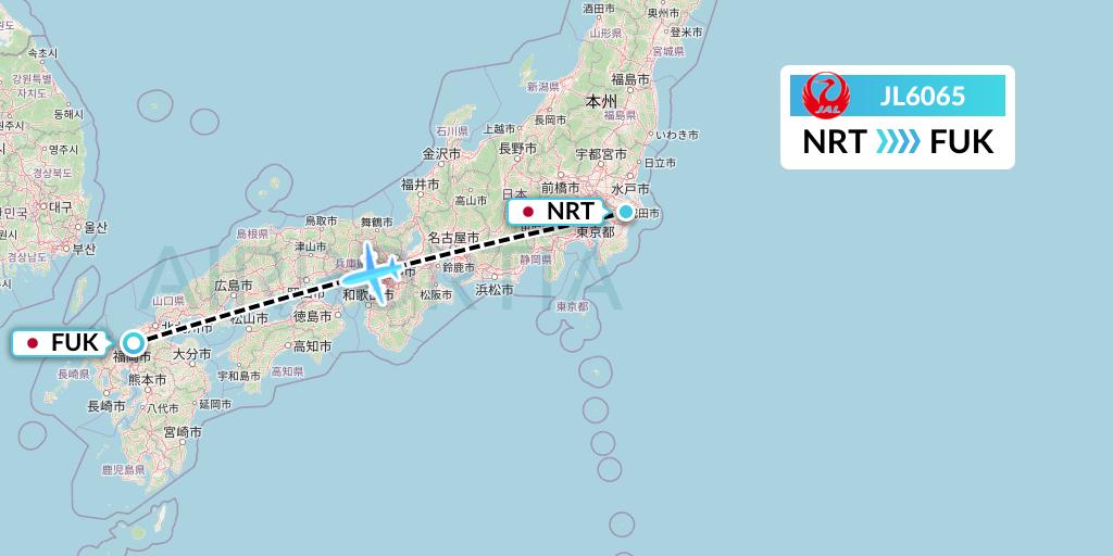 JL6065 Japan Airlines Flight Map: Tokyo to Fukuoka
