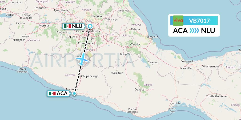 VB7017 VivaAerobus Flight Map: Acapulco to Reyes Acozac
