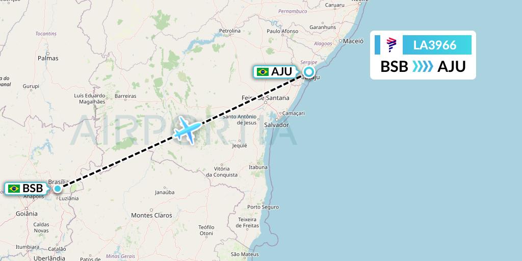 LA3966 LAN Airlines Flight Map: Brasilia to Aracaju