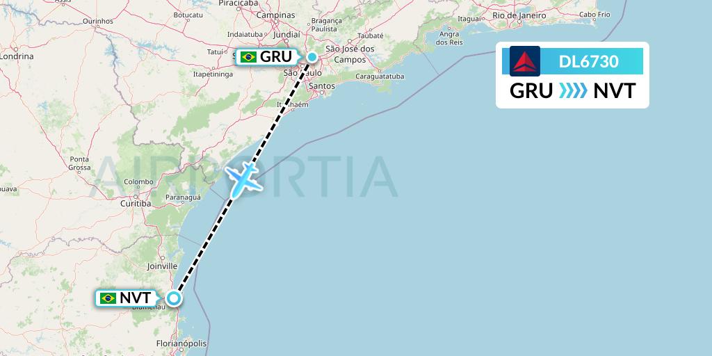 DL6730 Delta Air Lines Flight Map: Sao Paulo to Navegantes
