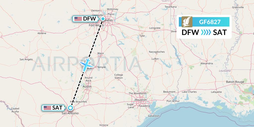 GF6827 Gulf Air Flight Map: Dallas to San Antonio