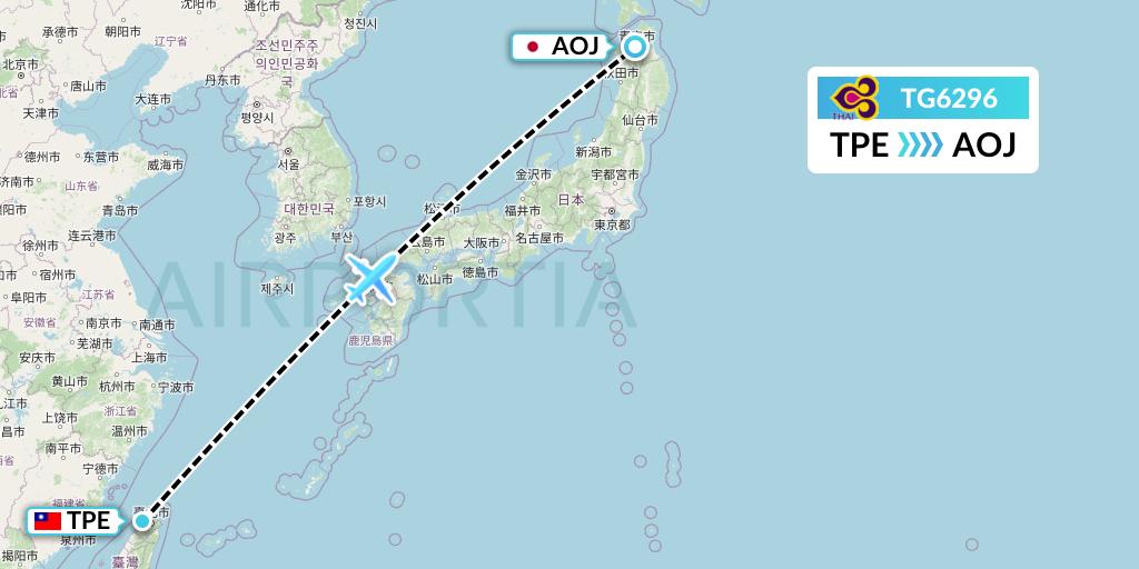 TG6296 Thai Airways Flight Map: Taipei to Aomori