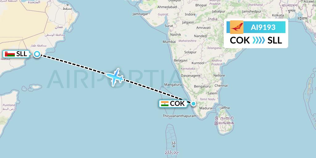 AI9193 Air India Flight Map: Cochin to Salalah