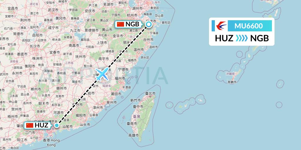 MU6600 China Eastern Airlines Flight Map: Huizhou to Ningbo