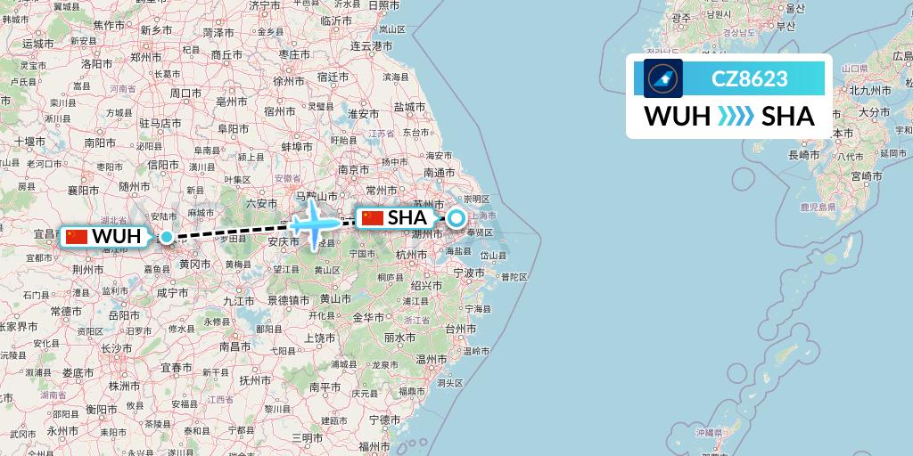 CZ8623 China Southern Airlines Flight Map: Wuhan to Shanghai