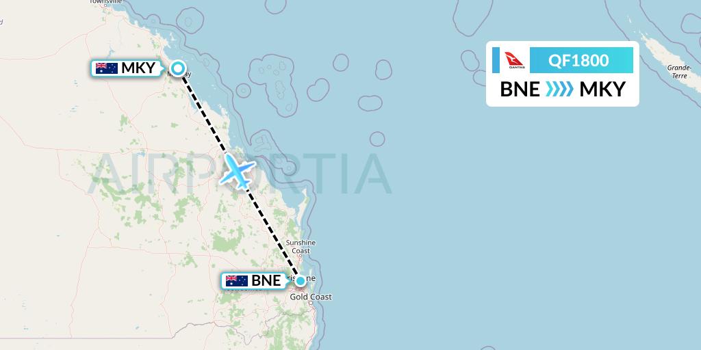QF1800 Qantas Flight Map: Brisbane to Mackay
