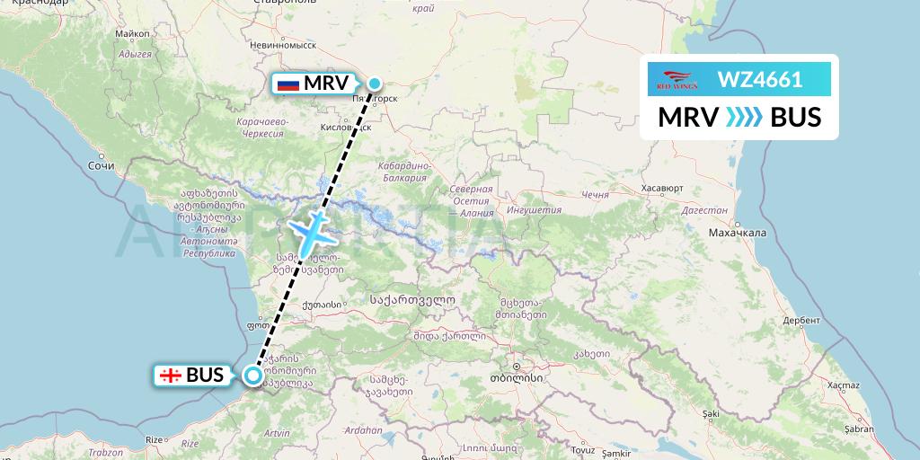 WZ4661 Red Wings Flight Map: Mineralnye Vody to Batumi